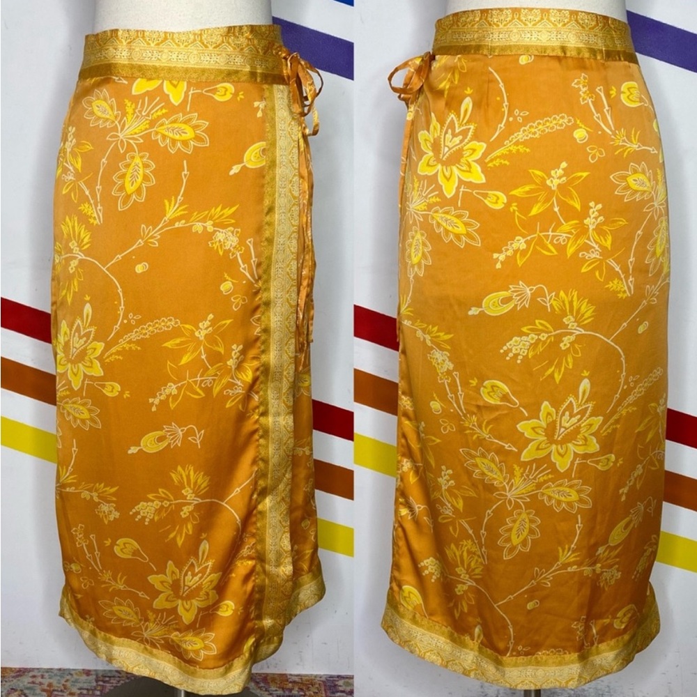 Free People Orange Floral Midi Skirt